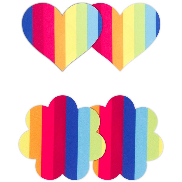 2 Paar Nippelpasties Herze + Blumen Nippelsticker - Regenbogenfarben