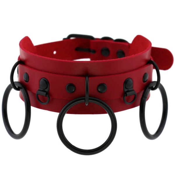 Halsband mit O-Ringen - rot, schwarz