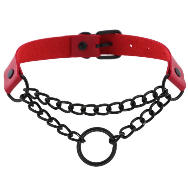 Halsband mit O-Ring - rot, schwarz