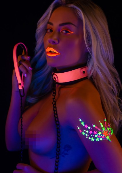 Halsband mit Leine Glow in the Dark - rosa