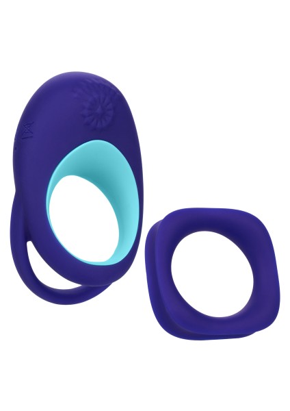 Penisring mit Vibration und Silikon-Stützring - blau
