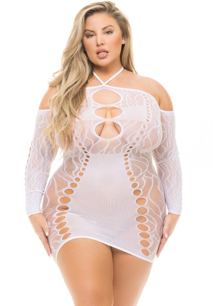 Plus Size Netz-Kleid transparent Übergröße - weiß