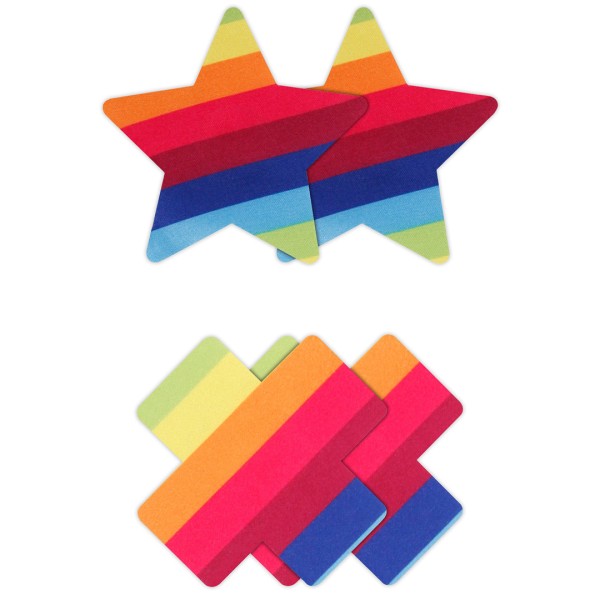 2 Paar Nippelpasties Sterne + X Nippelsticker - Regenbogenfarben