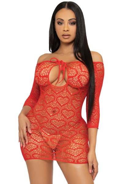 Netz-Kleid mit Herz-Muster - rot