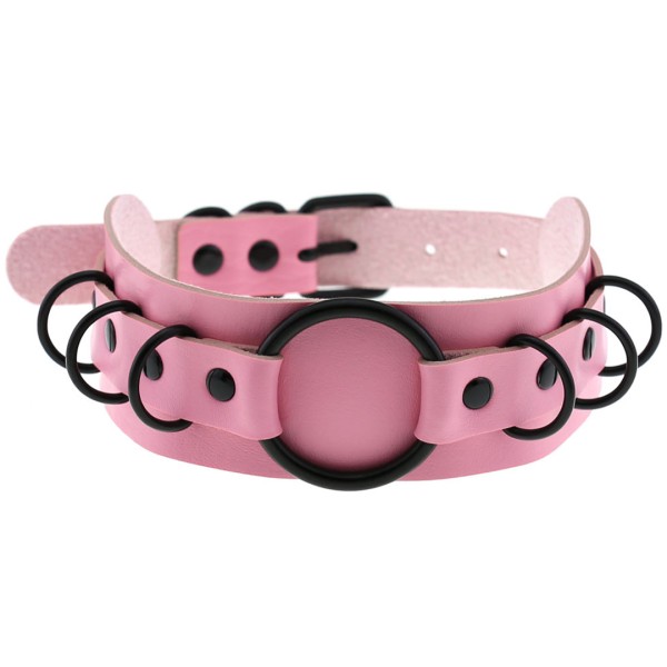 Halsband mit O-Ringen - rosa, schwarz