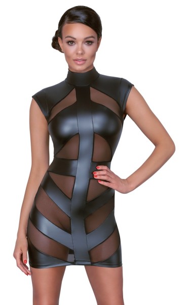 Wetlook Kleid mit transparenten Streifen - schwarz