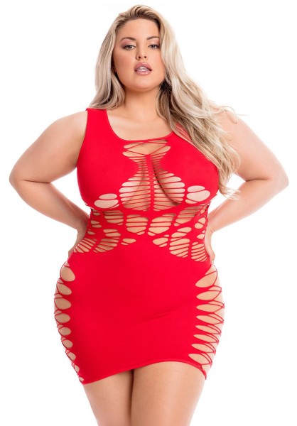 Netz-Kleid Plus Size - rot