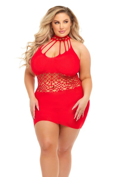 Mini-Kleid mit Netz-Taille Queen Size - rot