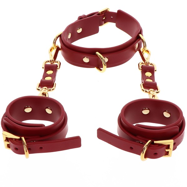 Halsband mit Handfesseln - rot, gold